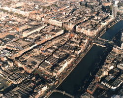 Aerial view of Dublin near O'Connell Street.