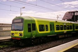 A DART train, forming part of the Dublin Suburban Rail network.