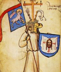 An example of an attributed coat of arms. Medieval officers of arms attributed this coat to Jesus, though he lived long before the development of heraldry.