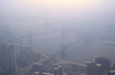 Smog in New York City viewed from the World Trade Center in 1988.