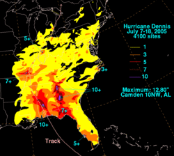 Total rainfall from Dennis.