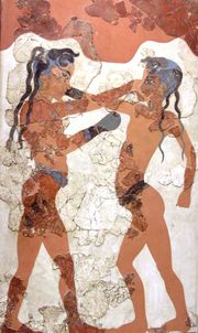 Children boxing in a fresco on the island of Santorini 