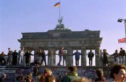 The Berlin Wall that had partitioned Berlin in front of the Brandenburg Gate shortly after the opening of the wall