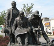 Kansas City Pioneer Square monument in Westport features Pony Express founder Alexander Majors, Westport/Kansas City founder John Calvin McCoy and Mountainman Jim Bridger who owned Chouteau's Store next to Kelly's