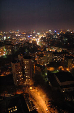 Bird's-eye view of the Kiev center at night.