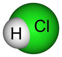 Molecular model of hydrogen chloride.