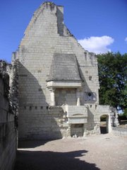 Ruin of the great hall at Chinon where Joan of Arc met King Charles VII. The castle's only remaining intact tower has also become a museum to Joan of Arc.