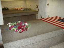 Tombs of Presidents John Adams (left) and John Quincy Adams (right) and their wives, in a family crypt beneath the United First Parish Church.