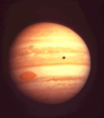 Image of Jupiter by Pioneer 10 in 1974. The Great Red Spot appears more prominent here than in the Voyager images because of its location in a lighter colored band of clouds.