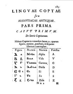 The Coptic alphabet, from Prodromus coptus sive aegyptiacus