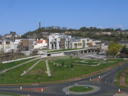 The Scottish Parliament Building in Holyrood, Edinburgh, seat of the Scottish Parliament.