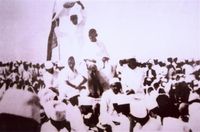 Gandhi at a public rally during the Salt Satyagraha.