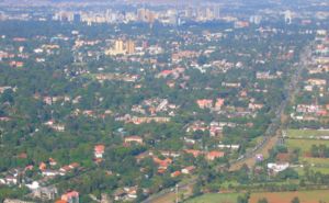 An aerial of Nairobi, the central business district and Ngong Road