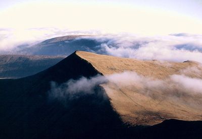 The Brecon Beacons National Park, looking from the highest point of Pen Y Fan (886 m/2907 feet) to Cribyn (795 m/2608 feet).