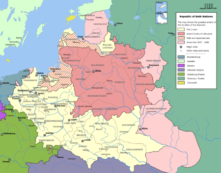 Map showing voivodships of the Commonwealth of the Two Nations